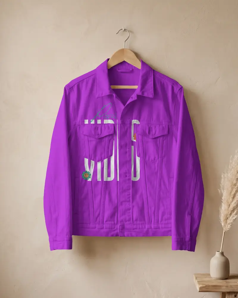 Classic Denim Jacket Mockup On Hanger With Casual Style For Modern Fashion Wardrobe Look