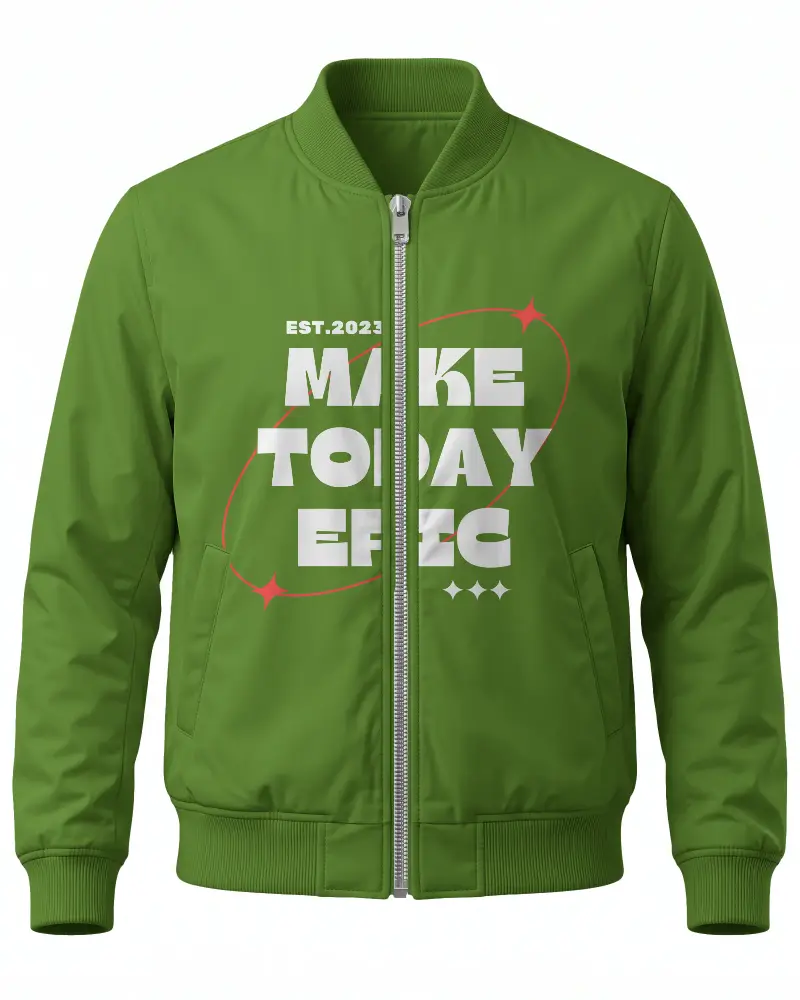 Stylish Casual Bomber Jacket Mockup Ribbed Cuffs And Zipper Front For Everyday Wear