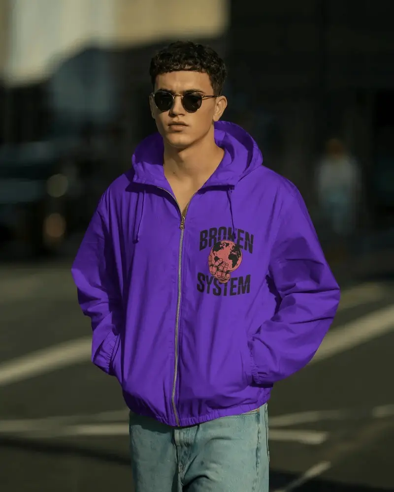 Urban Trendy Zipper Hooded Jacket Mockup For Men Lightweight Casual Windbreaker Top