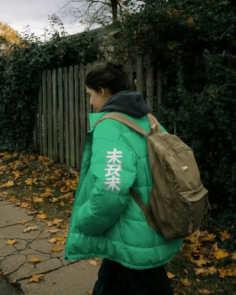 Casual Warm Outdoor Jacket Mockup For Cool Weather With Padded Insulation And Comfortable Fit