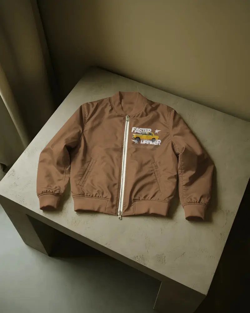 Minimal Jacket Mockup Top View Folded On Table Stylish Streetwear Fashion Clean Display