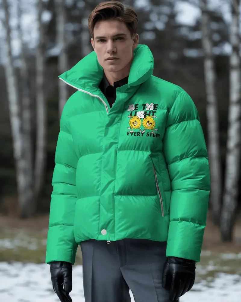 Insulated Men Winter Jacket Mockuo Puffer Style Fashionable Casual Wear Cold Resistant Coat