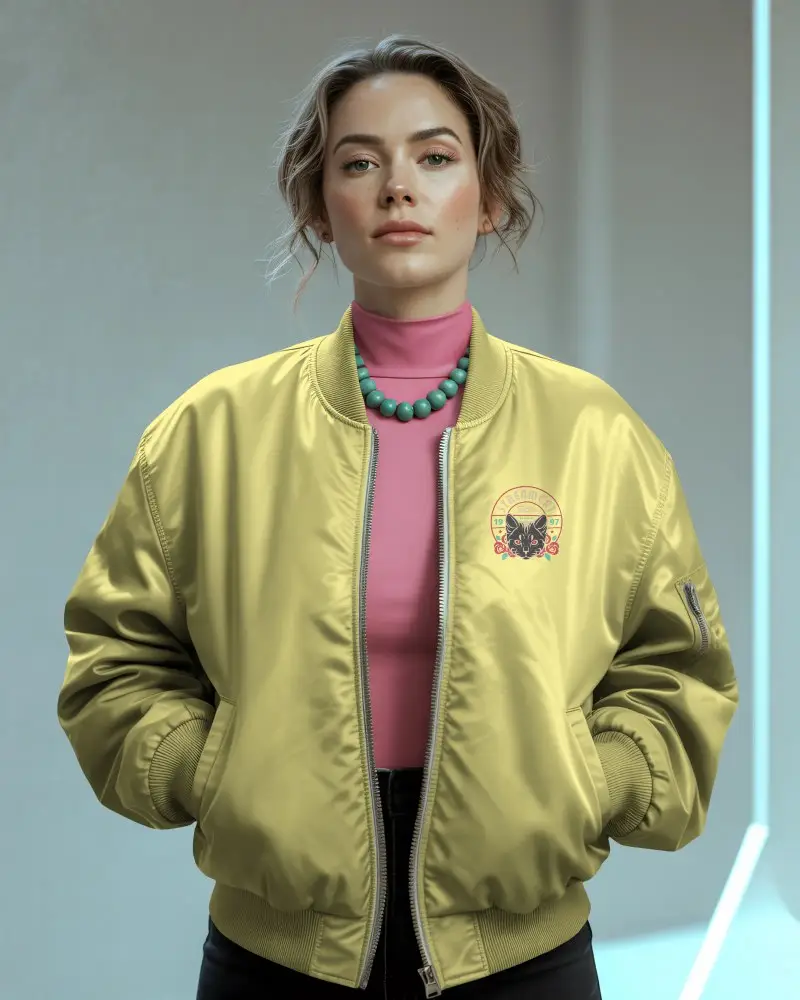 Casual Bomber Jacket Mockup With Ribbed Hem And Collar For Modern Street Style Outfits