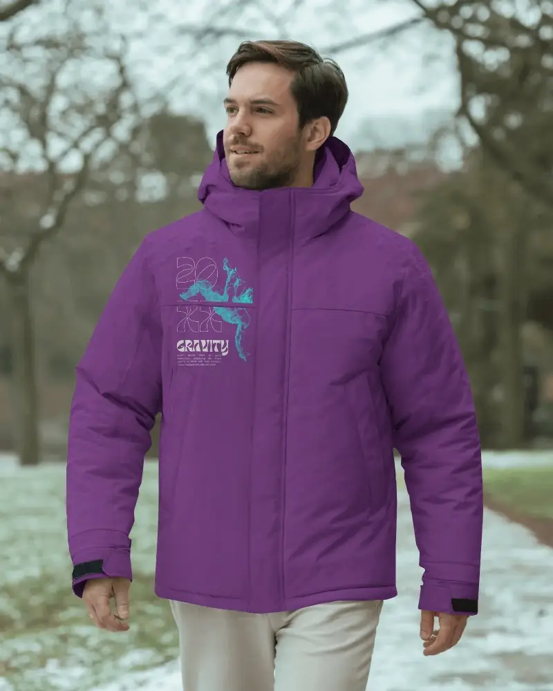 Warm Zip Up Mens Jacket Mockup With Functional Pockets And Modern Outdoor Casual Style