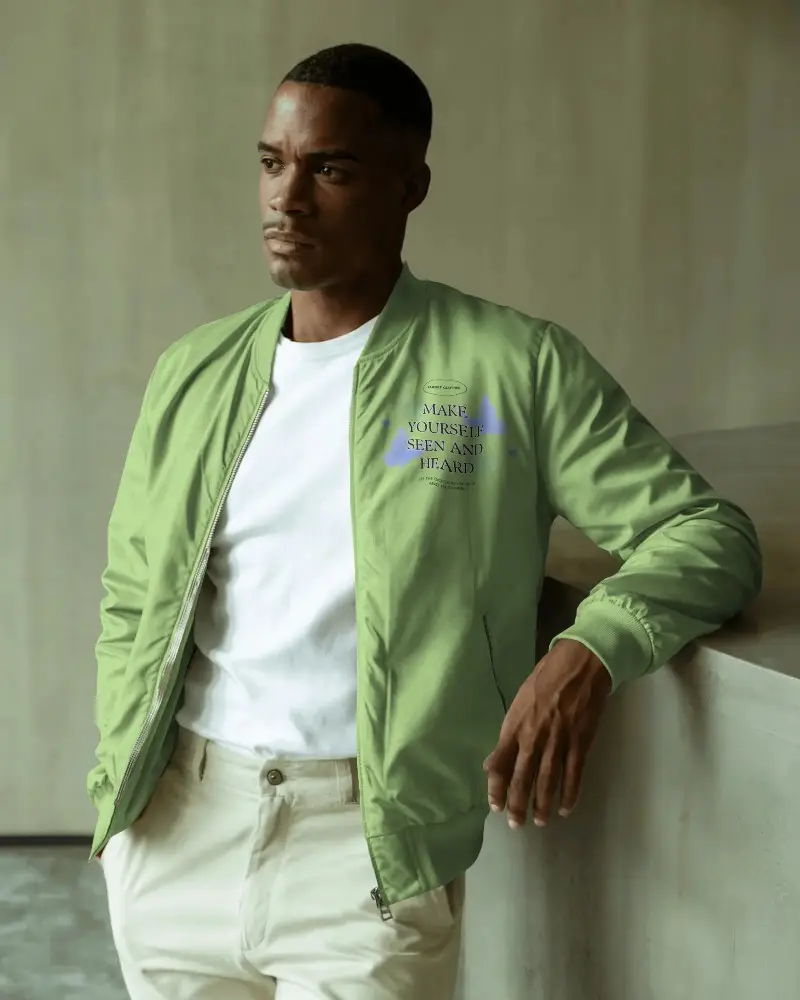 Casual Mens Windbreaker Jacket Mockup For Retro Street Style And Urban Clothing Design