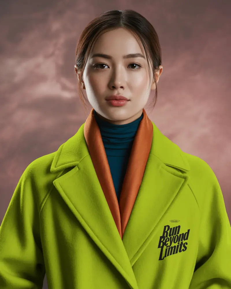 Cinematic Portrait Jacket Mockup Female Model Centered Composition With Soft Focus Background