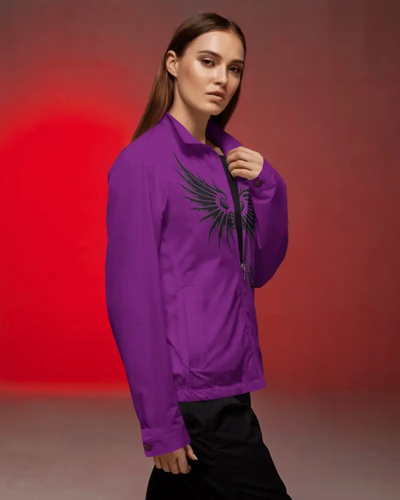 Studio Jacket Mockup Female Model Standing Side Pose Soft Lighting Fashion Presentation