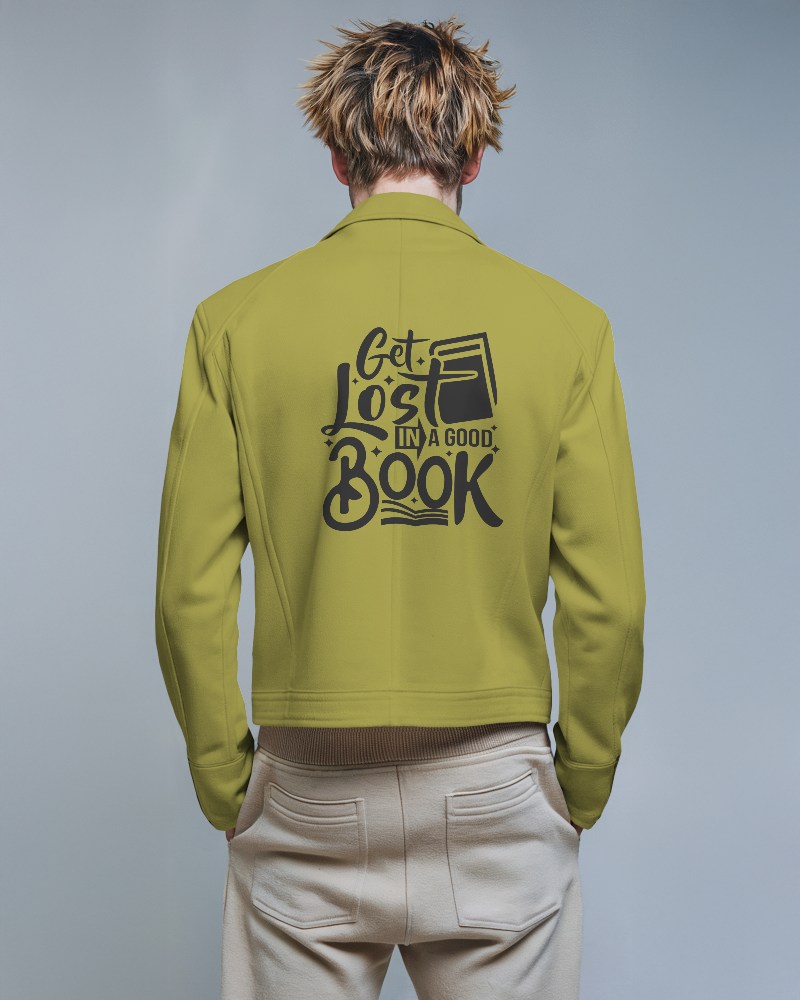 Minimalist Studio Jacket Mockup Back View Male Model With Messy Hair Wearing White Zip Up Jacket 032