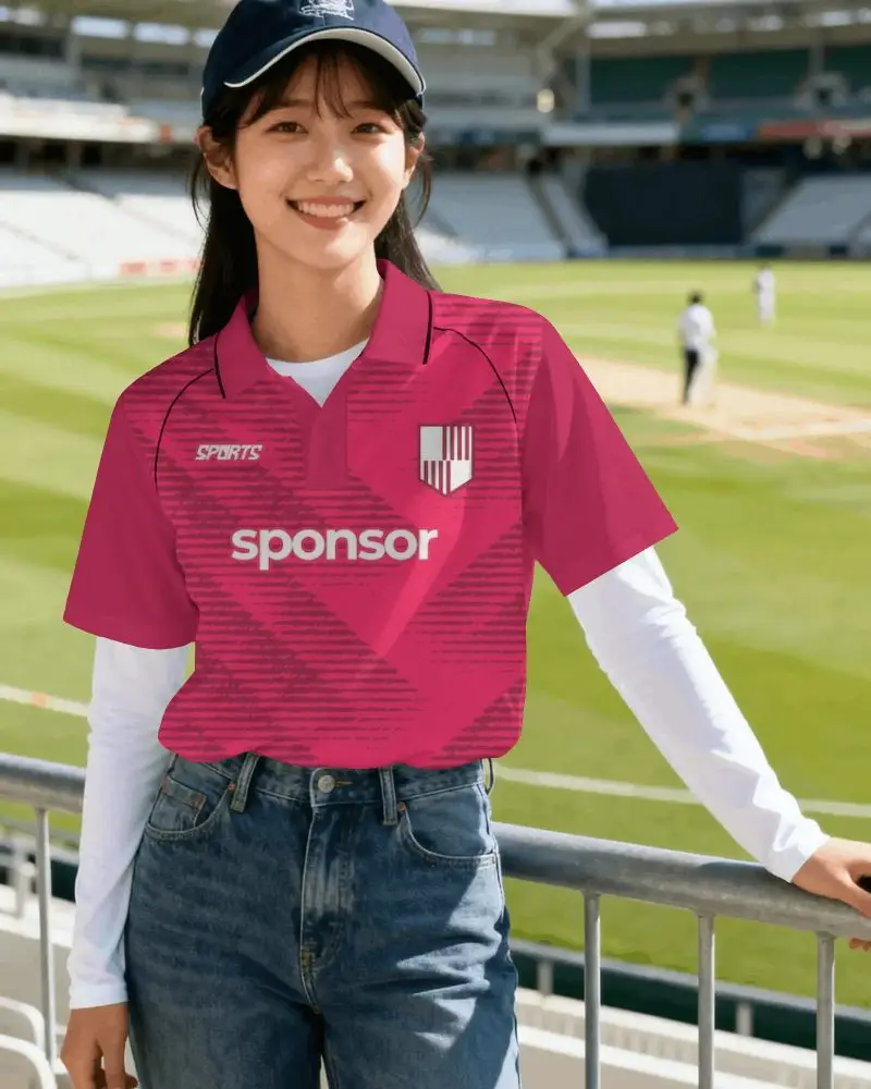 Woman Wearing Casual Polo Jersey Outdoor Sport Venue Summer Style Fashion Trendy Look