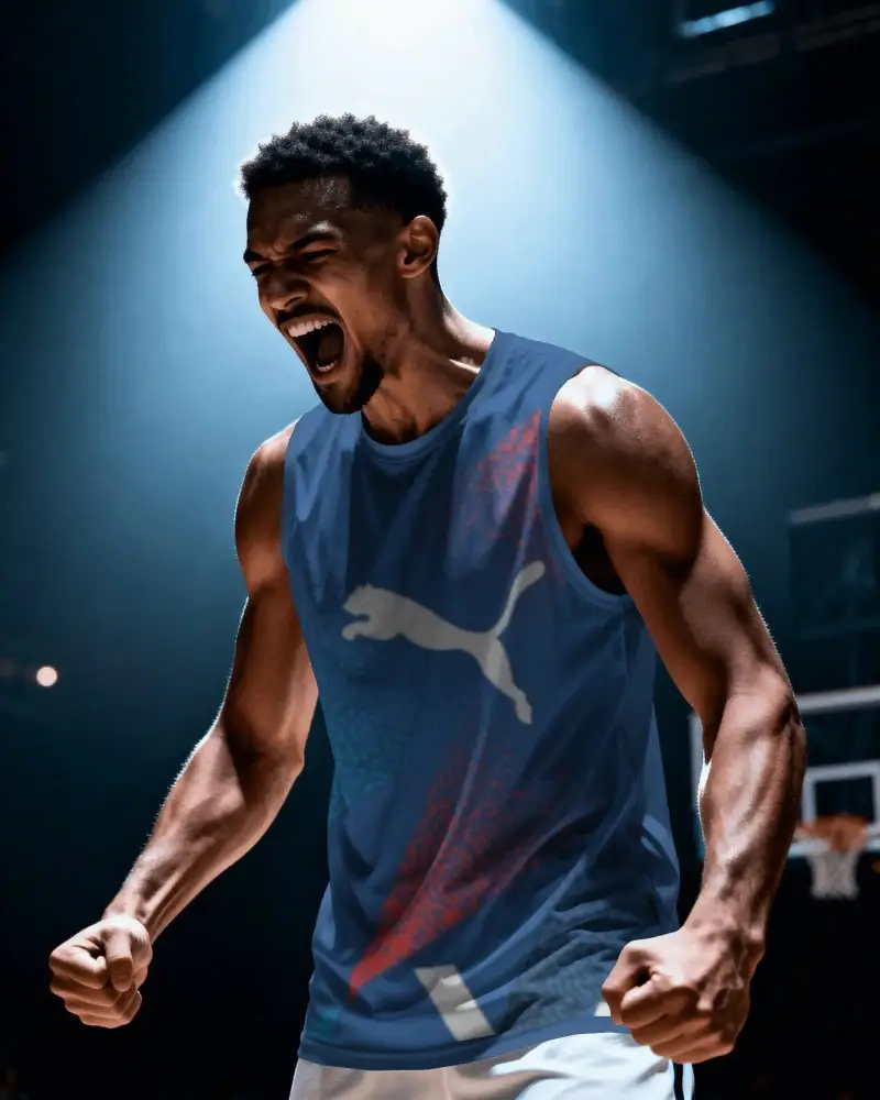 Athlete Showcasing Muscle Power In Sleeveless Jersey Mockup For Sport Apparel Branding