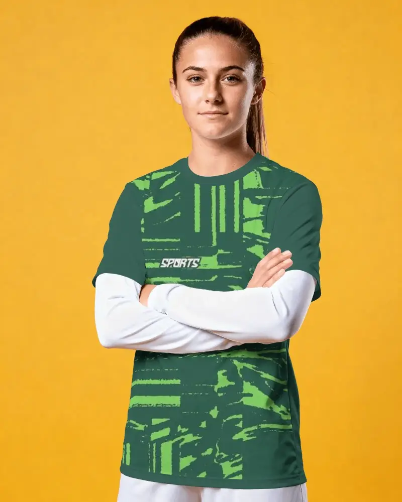 Female Athlete Wearing Layered Jersey Sportswear Mockup For Custom Design Display