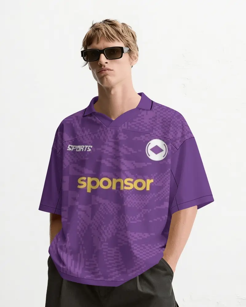 Oversized Jersey Mockup Male Model Wearing Sunglasses In Clean White Studio Setting