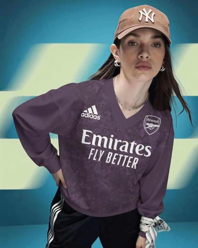 V Neck Sports Jersey Mockup Woman Wearing Baseball Cap In Modern Blue Setting