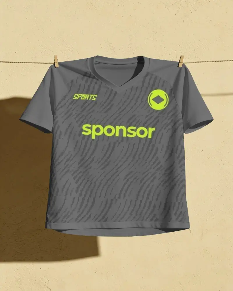 Breathable Vneck Sports Jersey Mockup Hanging On Clothesline For Design Presentation