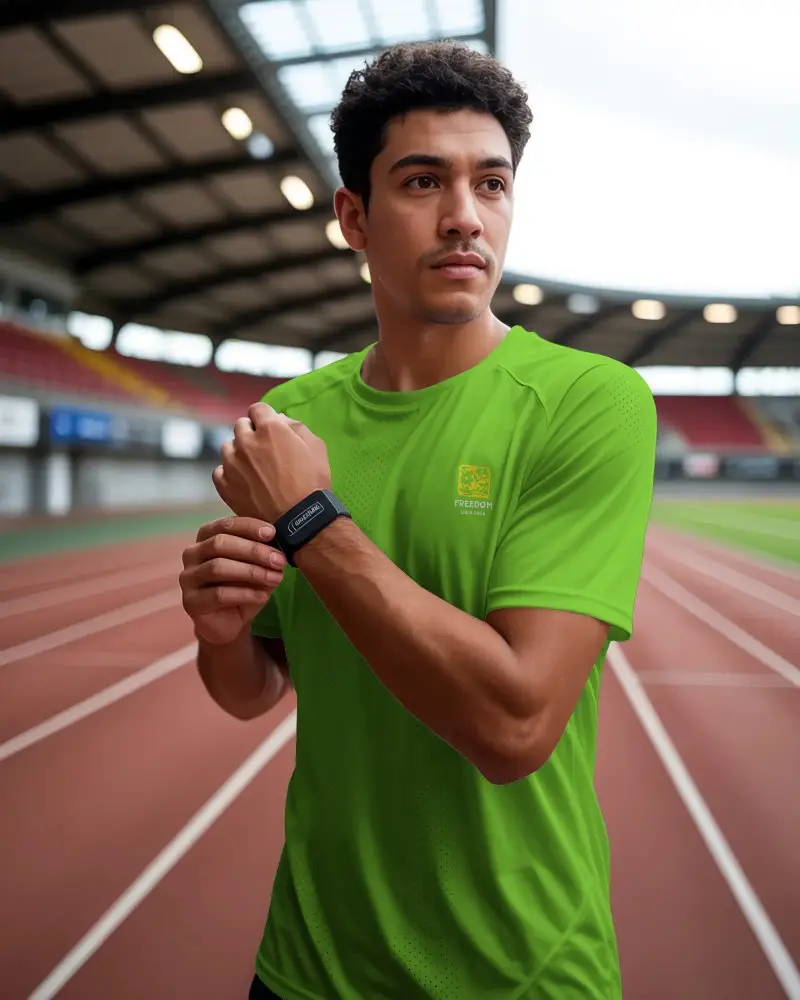 Breathable Athletic Jersey Mockup For Custom Sportswear Designs On Male Model Outdoor Track