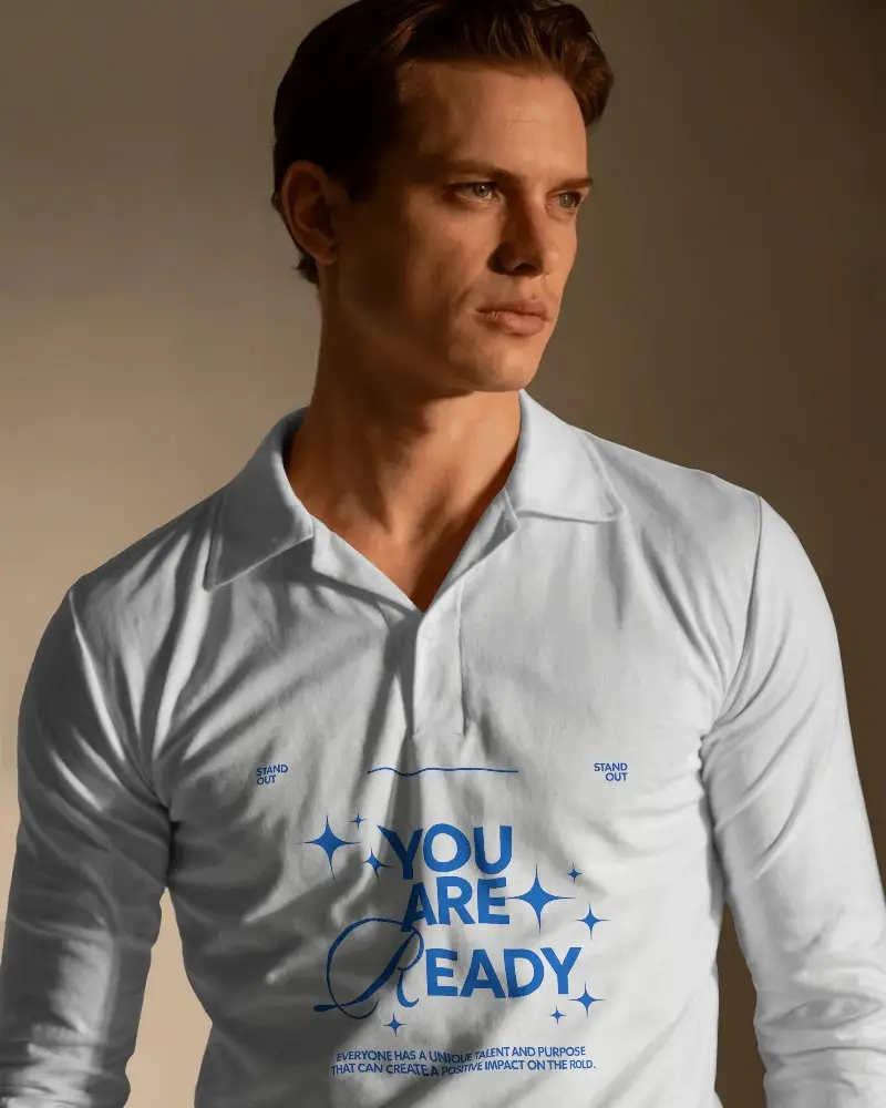 Mens Stylish Long Sleeve Collared Jersey Mockup Made For Comfort And Elegant Casual Wear Anytime