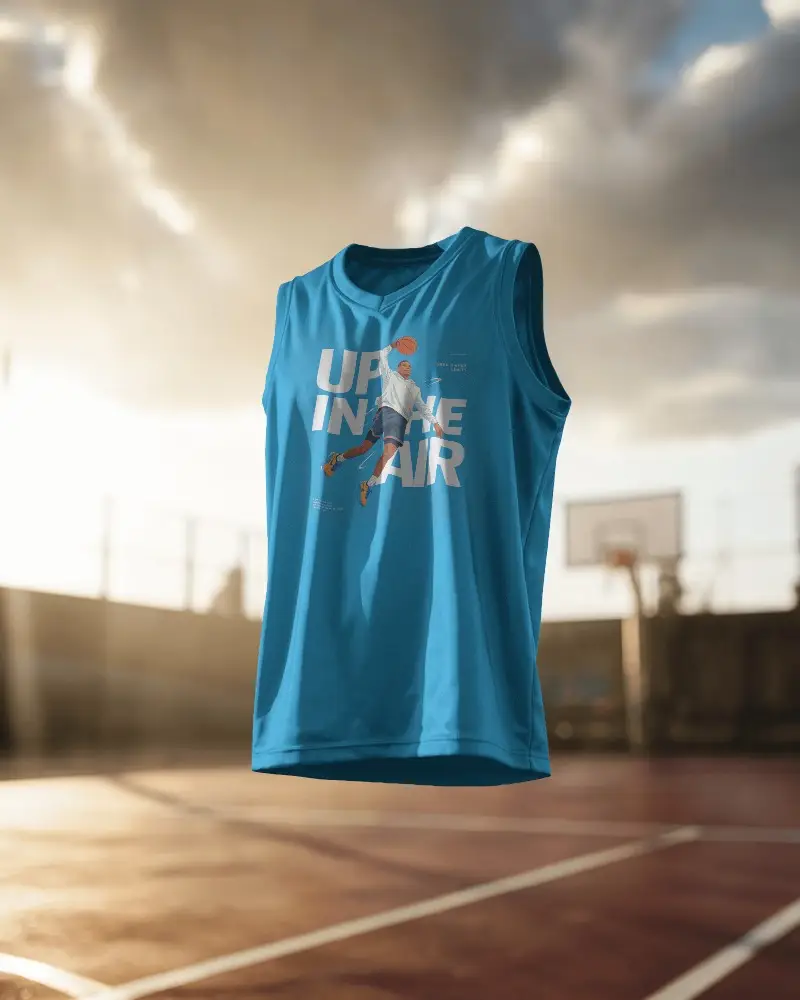 Breathable Athletic Jersey Mockup Sleeveless Sportswear Basketball Court Background 360 View
