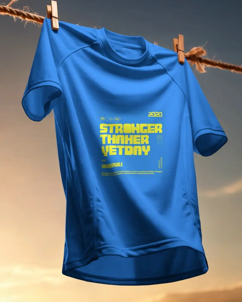 Premium Athletic Jersey Mockup Hanging On Rope Showcasing Sportswear Design Template