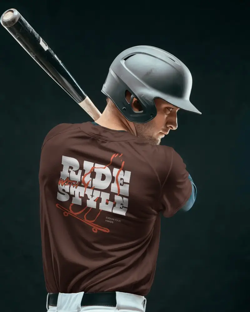 Professional Baseball Player Wearing Jersey Mockup With Batting Helmet