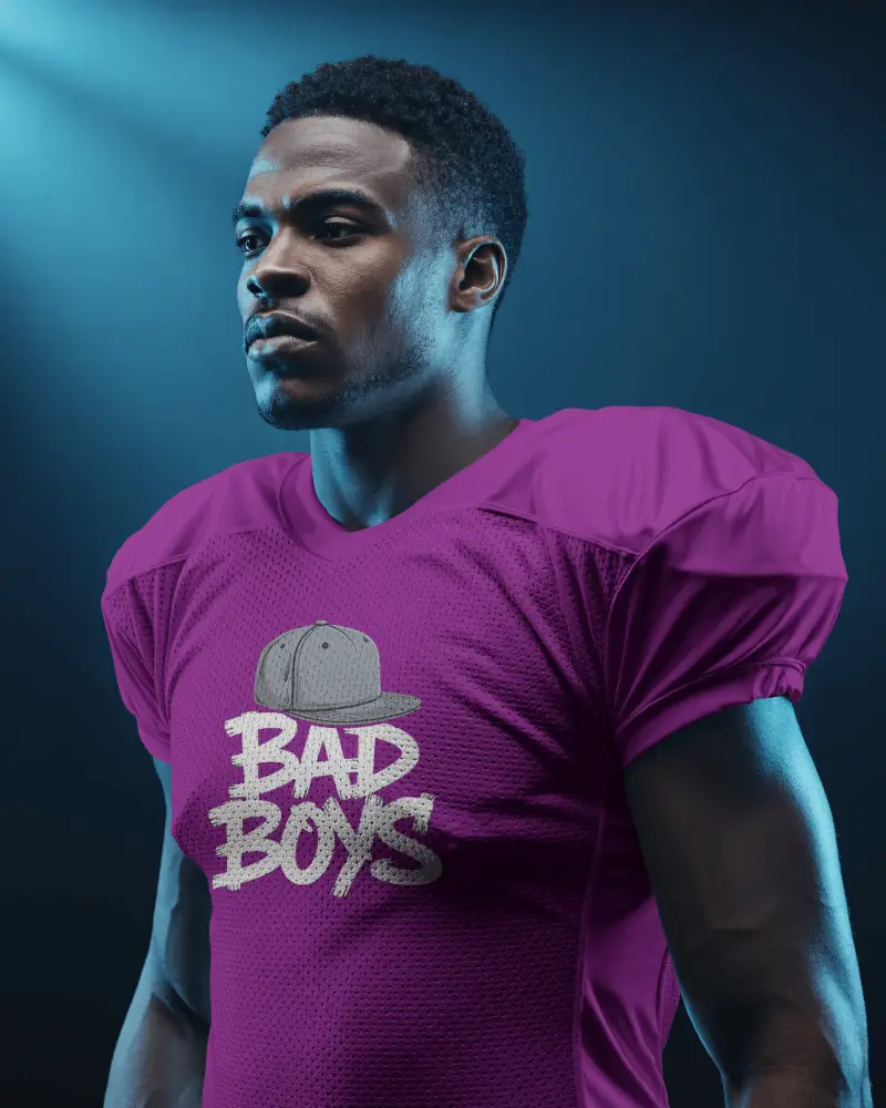 Spotlight Football Jersey Mockup Athlete Side Profile With Blue Rim Light