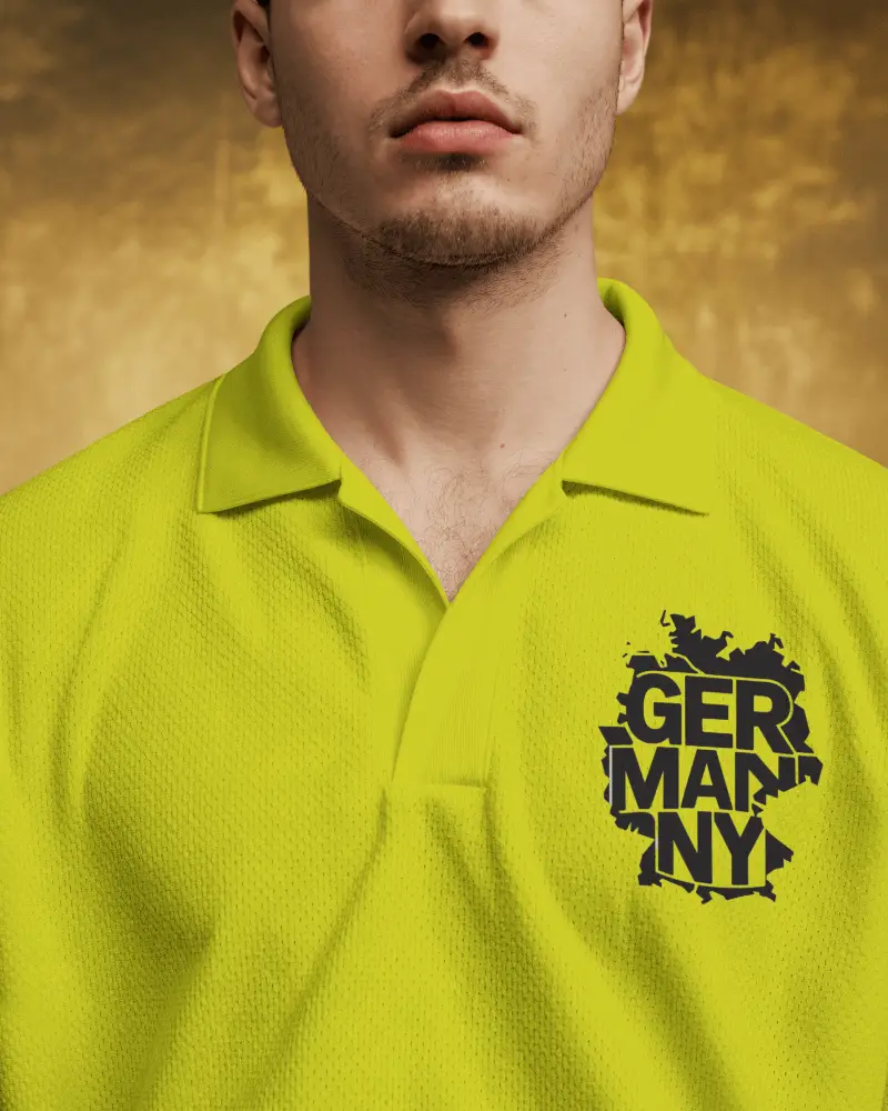 Golden Backdrop Polo Jersey Mockup Clean Closeup With Detailed Fabric Texture