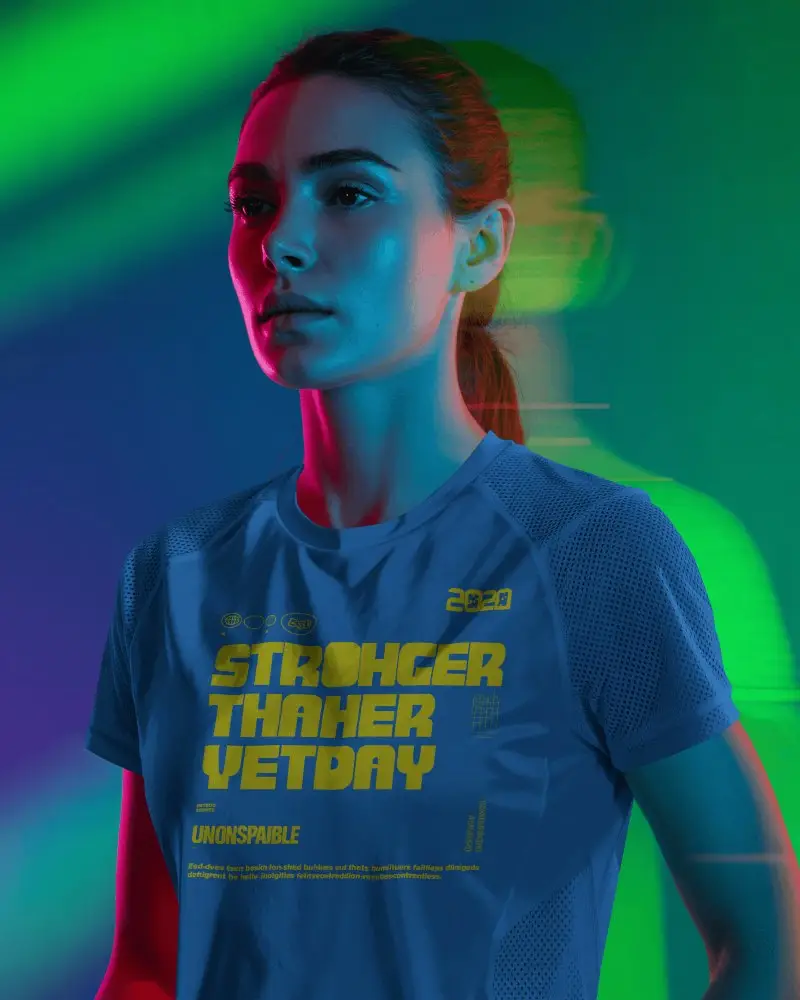 Neon Motion Jersey Mockup With Determined Athlete In Color Shift Studio Glow