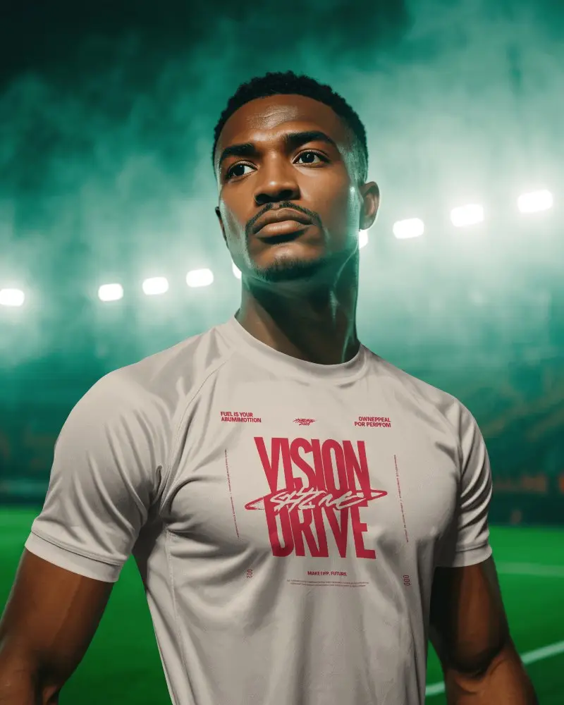 Stadium Glow Soccer Jersey Mockup With Focused Athlete Under Bright Matchday Lights