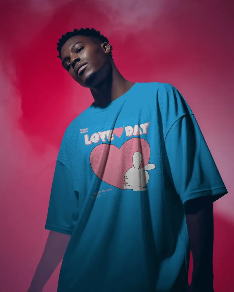 Urban Vibes Jersey Mockup Male Model Posed Against Dramatic Red Fog Background