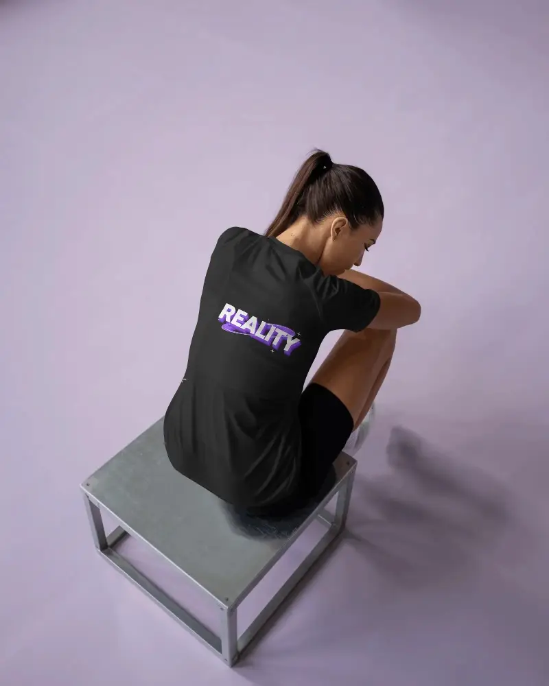 Sporty Outfit Jersey Mockup On Active Woman In Resting Pose On Modern Metal Seat