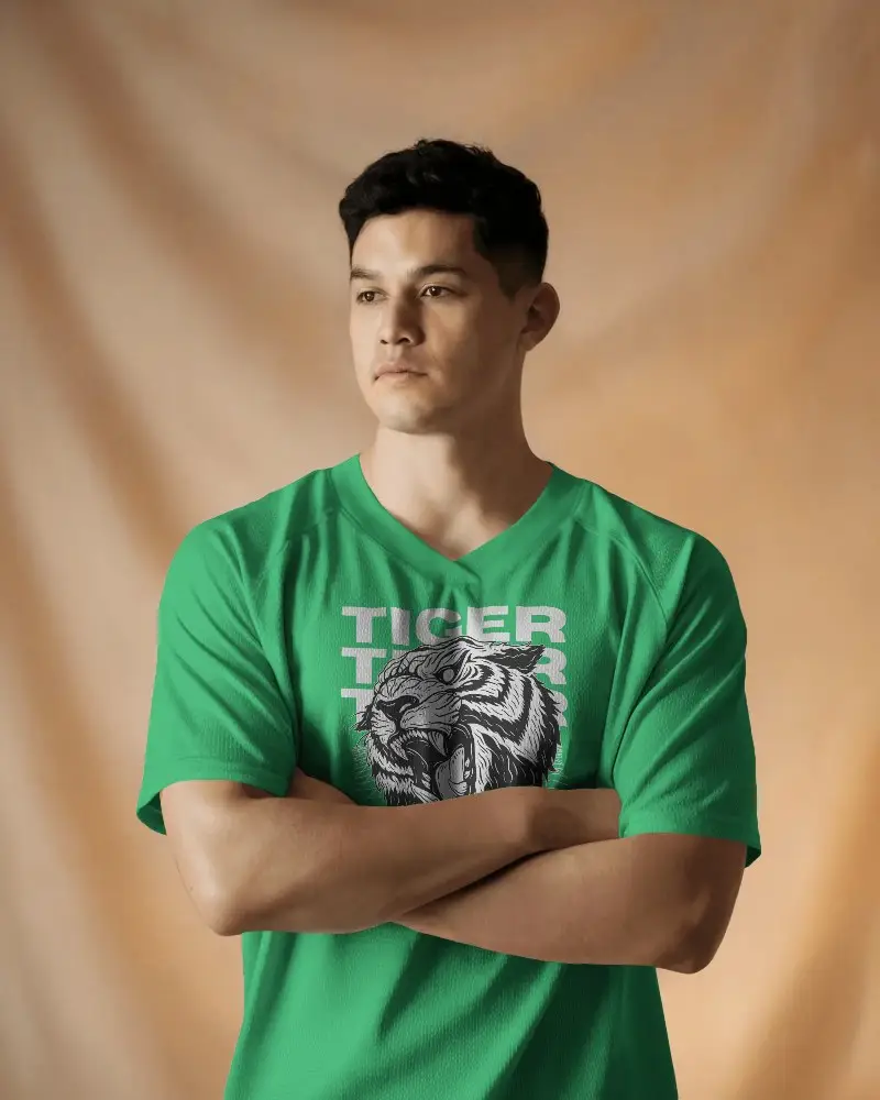 Blank V Neck Sporty Jersey Template On Toned Male Model Perfect For Branding And Custom Teamwear Showcase