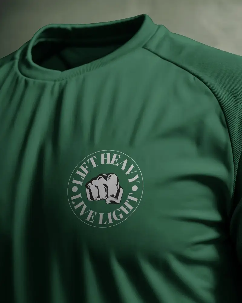 Realistic Athletic Jersey Mockup Showcasing Fitness Lifestyle Brand With Powerful Fist Graphic