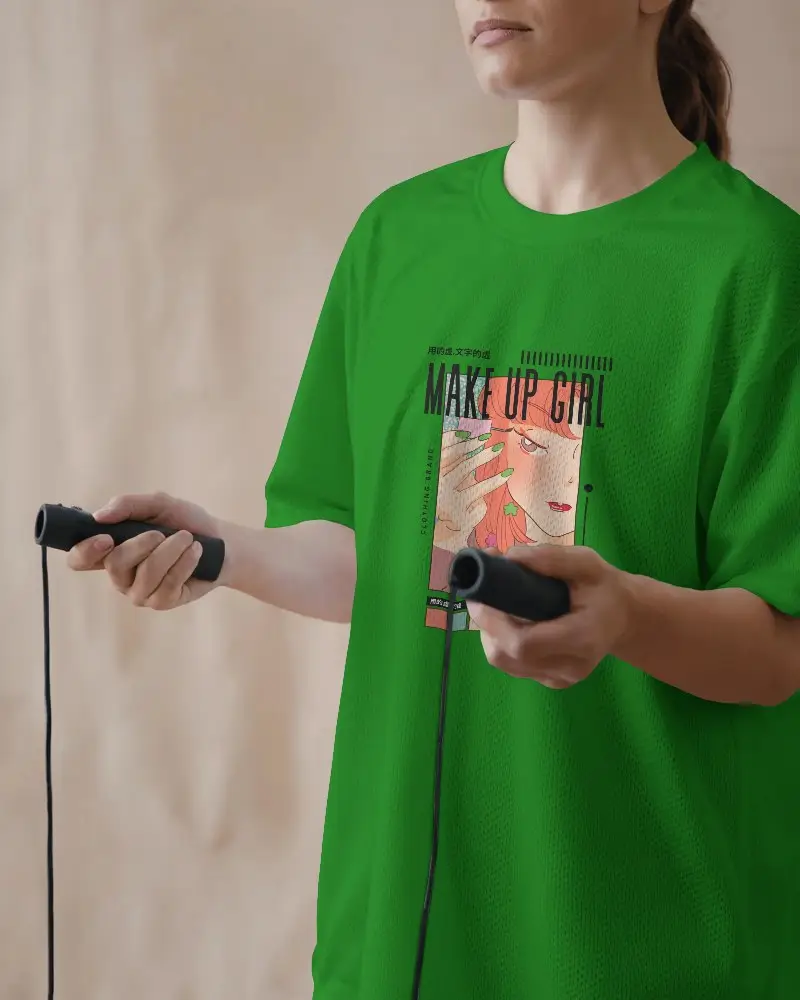 Stylish Athletic Jersey Mockup On Woman In Training Mood Holding Rope With Focus On Logo Zone
