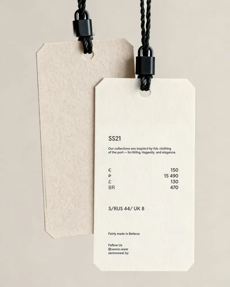 Blank Hanging Tags With Round Hole And Black Cord String Minimalist Lable Mockup