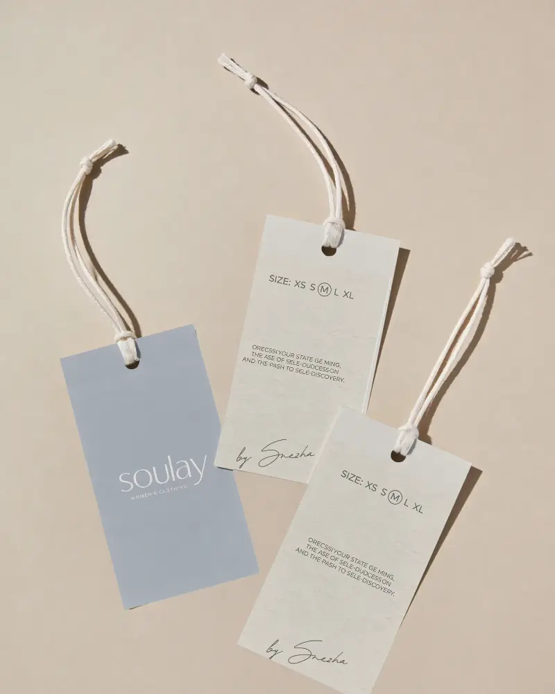 Blank Hanging Label Mockups With String For Clothing Packaging Design Presentation