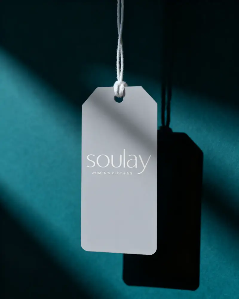 Blank Hanging Tag Label Mockup With String Shadow On Textured Background