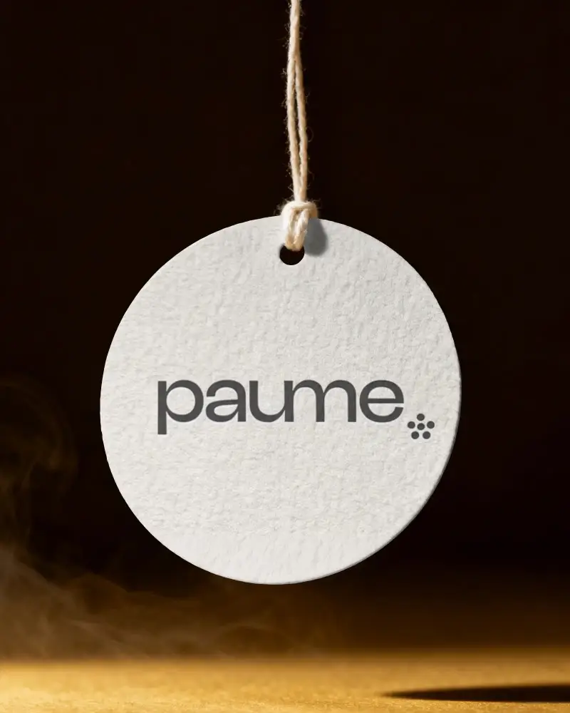 Circular Textured Paper Label Hanging On String For Packaging And Marketing Presentation