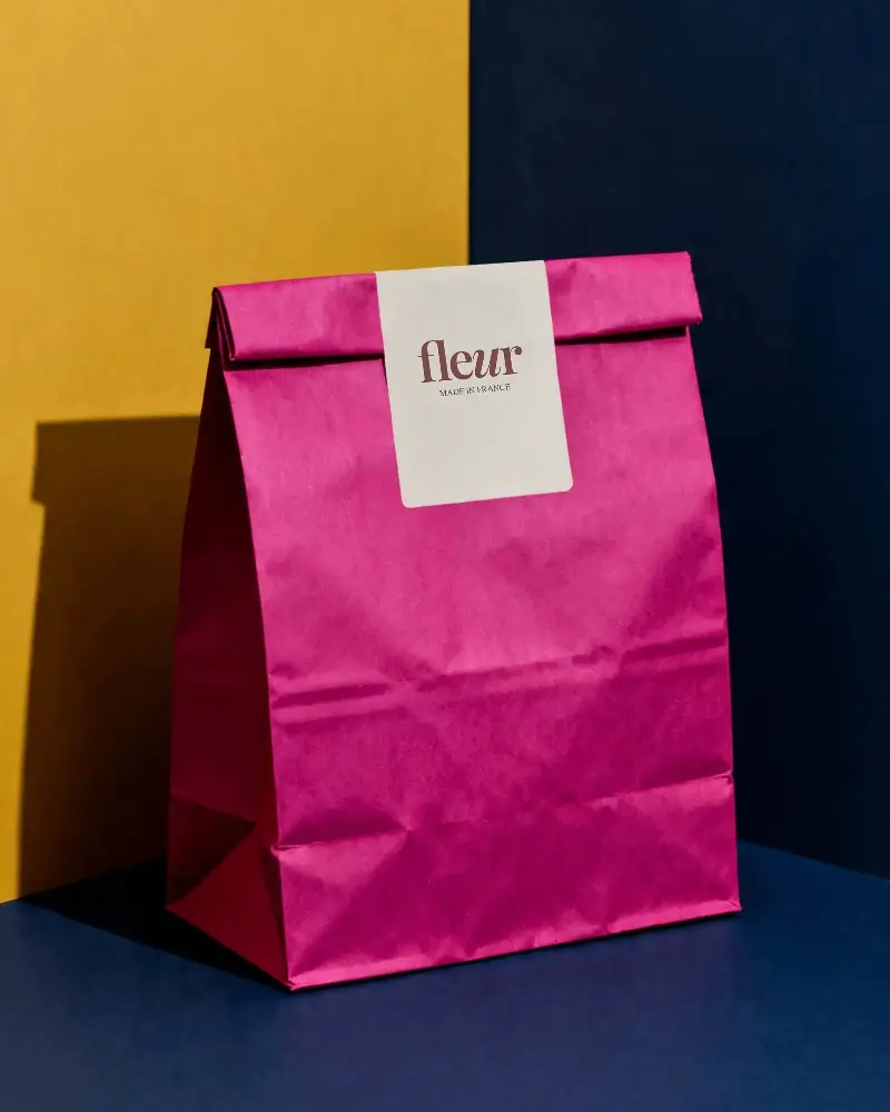 Folding Paper Bag With Blank Rectangular Label For Custom Branding And Packaging Mockup