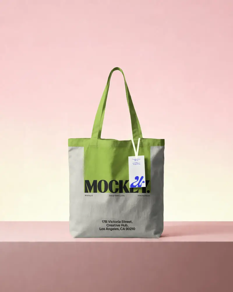 Eco Friendly Reusable Canvas Tote Bag With Hanging Label For Fashion Product Showcase