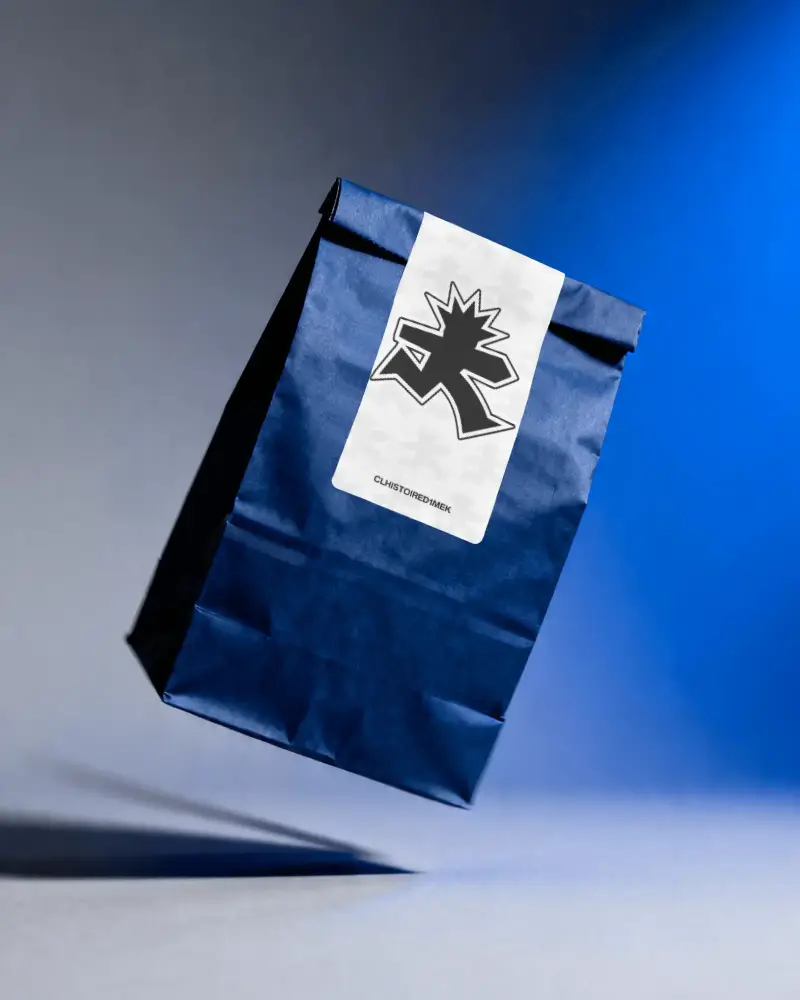 Minimalist Blank Label On Folded Paper Bag For Branding And Retail Packaging