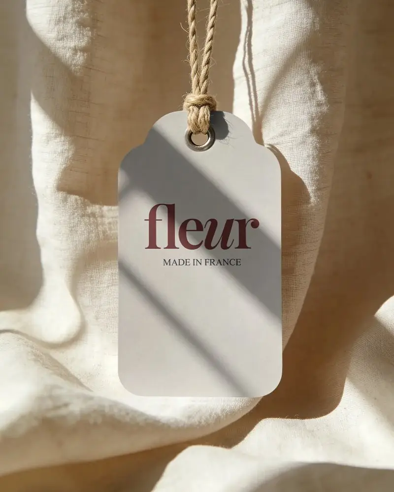 Premium Hanging Label Mockup With Natural Fiber Rope For Clothing Brand Packaging Design