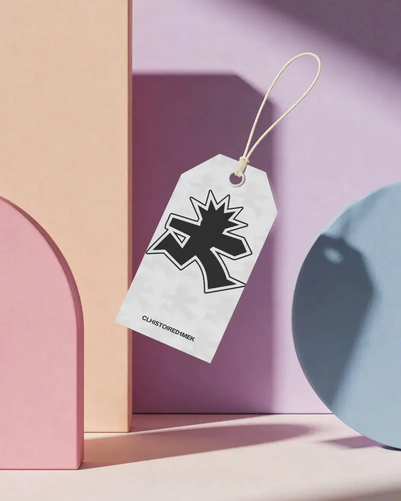 Hanging Label Mockup With Geometry Background For Product Packaging Design Display