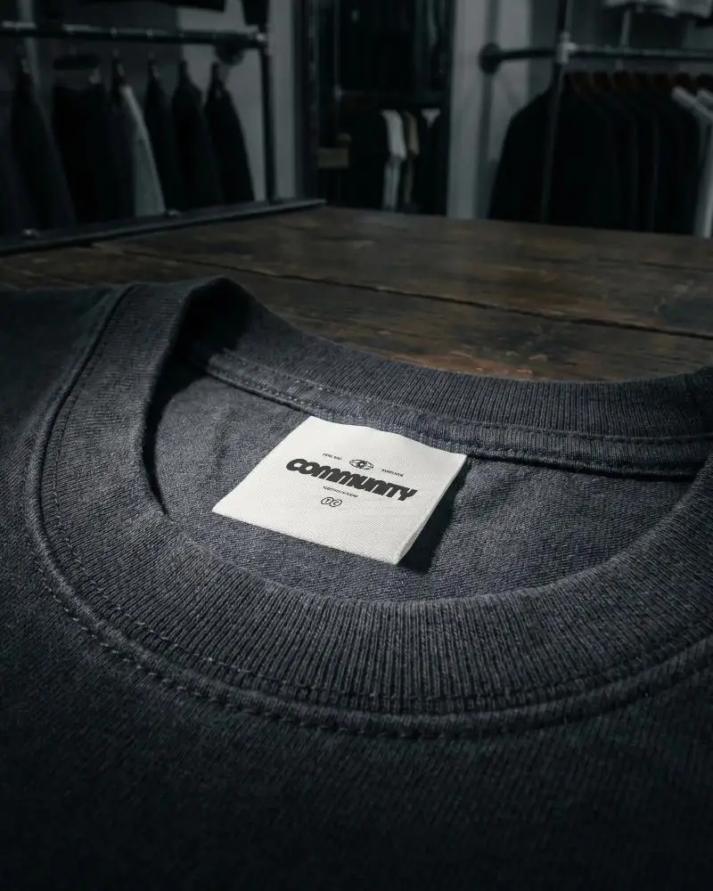 Clothing Label Mockup On Basic Crew Neck Tshirt Flat Lay Textile Tag Design