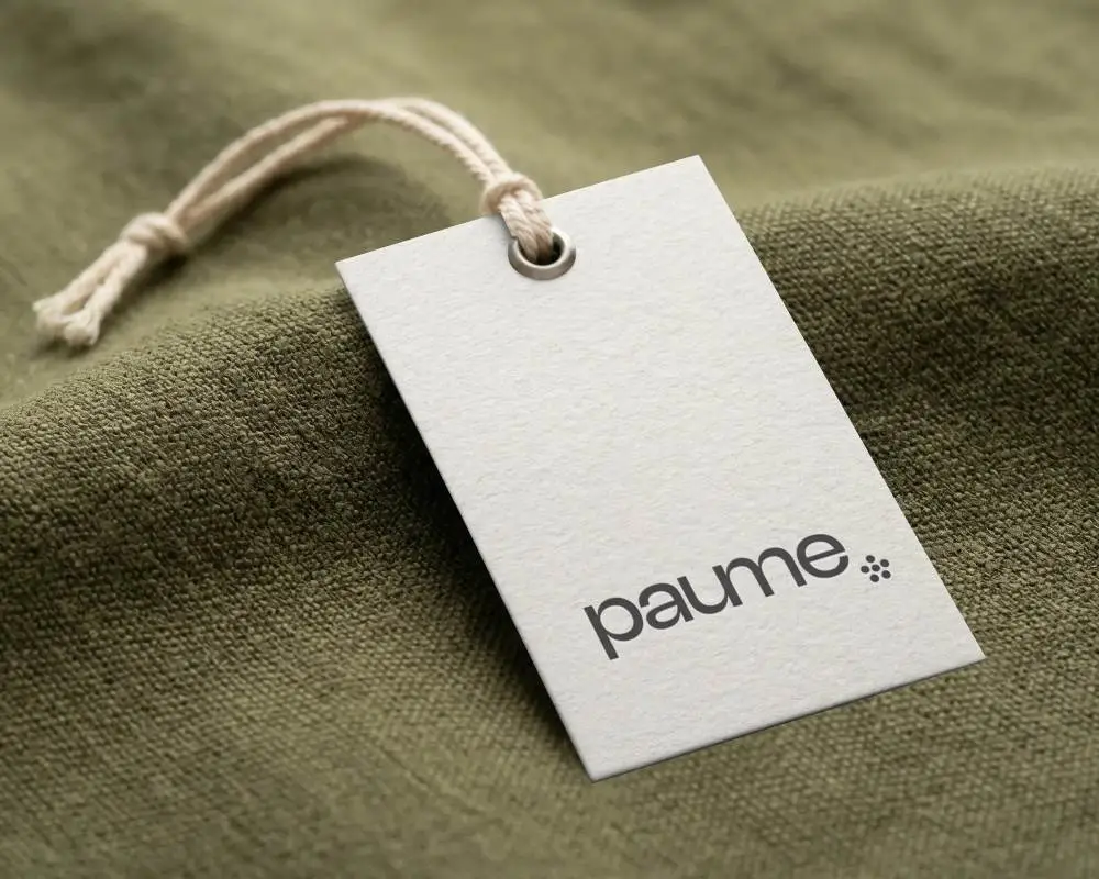 Closeup Minimalist Hanging Label Mockup With Rope Threaded Through Metal Grommet Holes