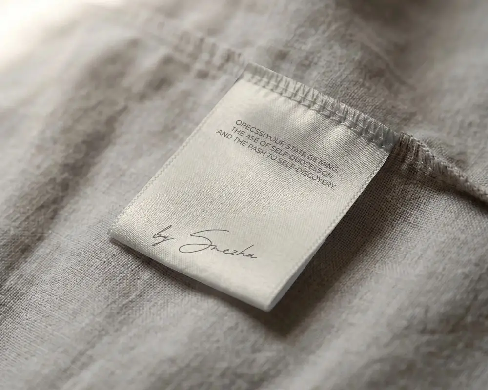 Realistic Clothing Label Mockup For Apparel Branding With Seam And Texture Background