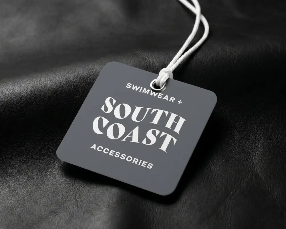 Texture Cardboard Label Mockup With Rope On Leather Surface For Design Presentation