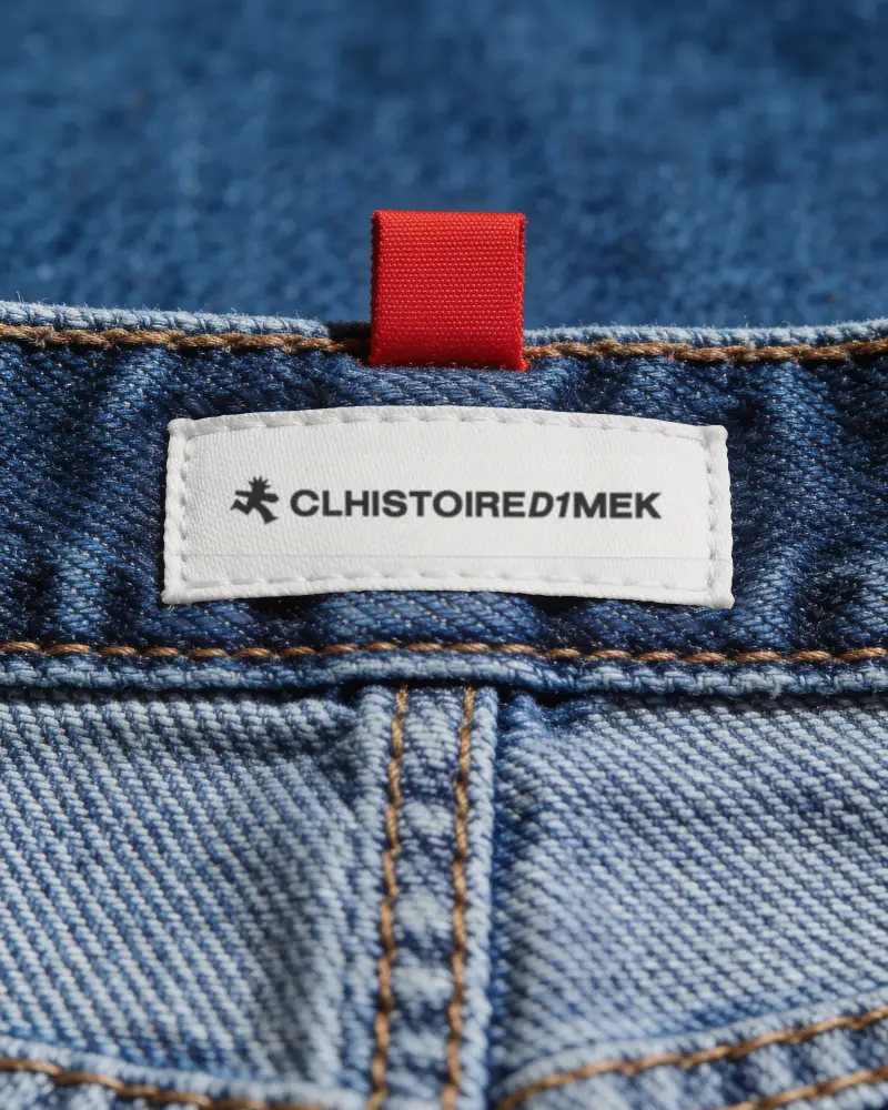 High Resolution Denim Jeans Label Mockup With Stitched Edge And Plain Customizable Rectangle