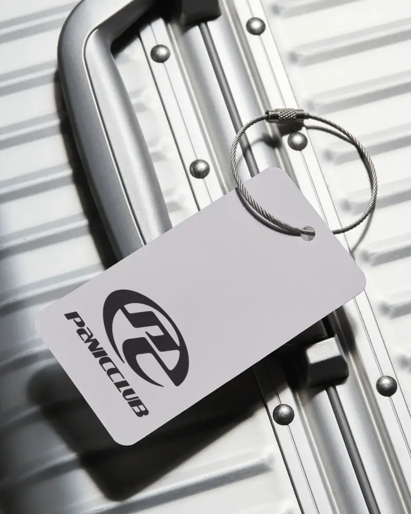 Durable Metallic Luggage Handle With Label Mockup Luggage Tag And Secure Wire Ring Attachment