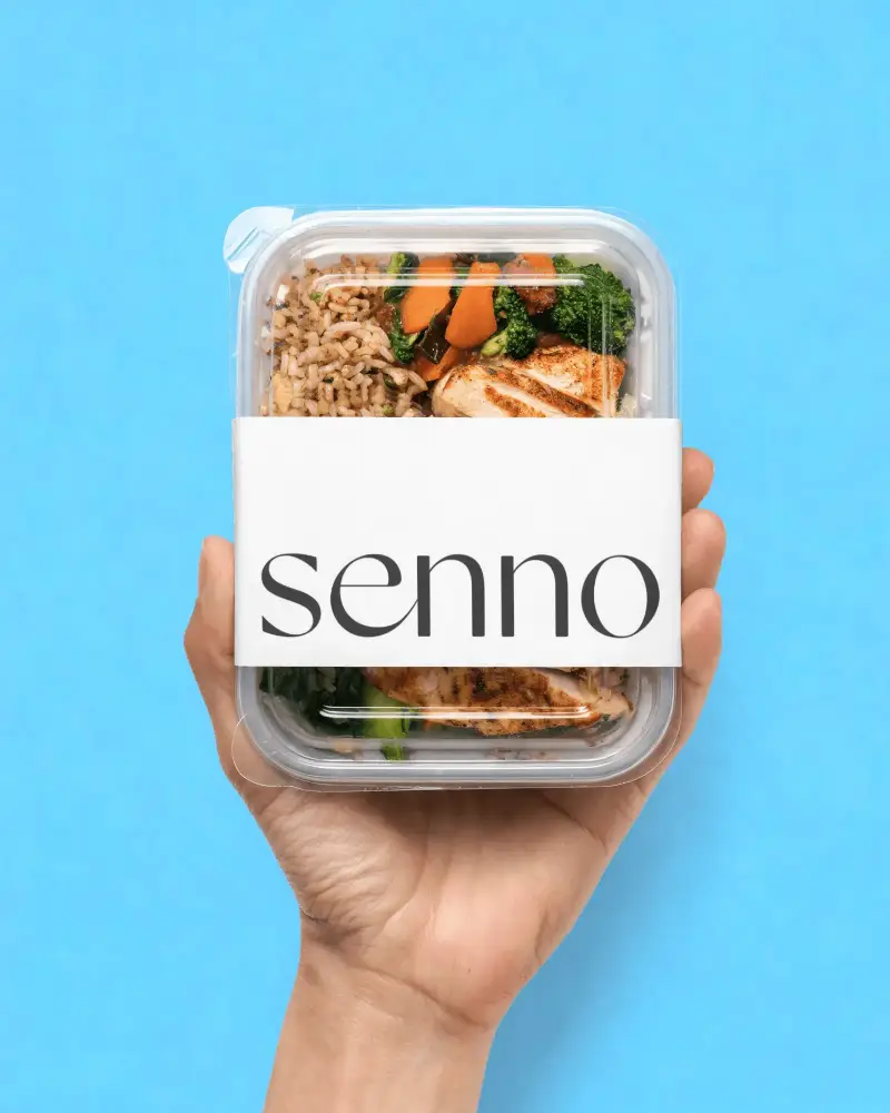 Eco Friendly Food Packaging Label Mockup With Balanced Meal Grilled Protein And Veggies