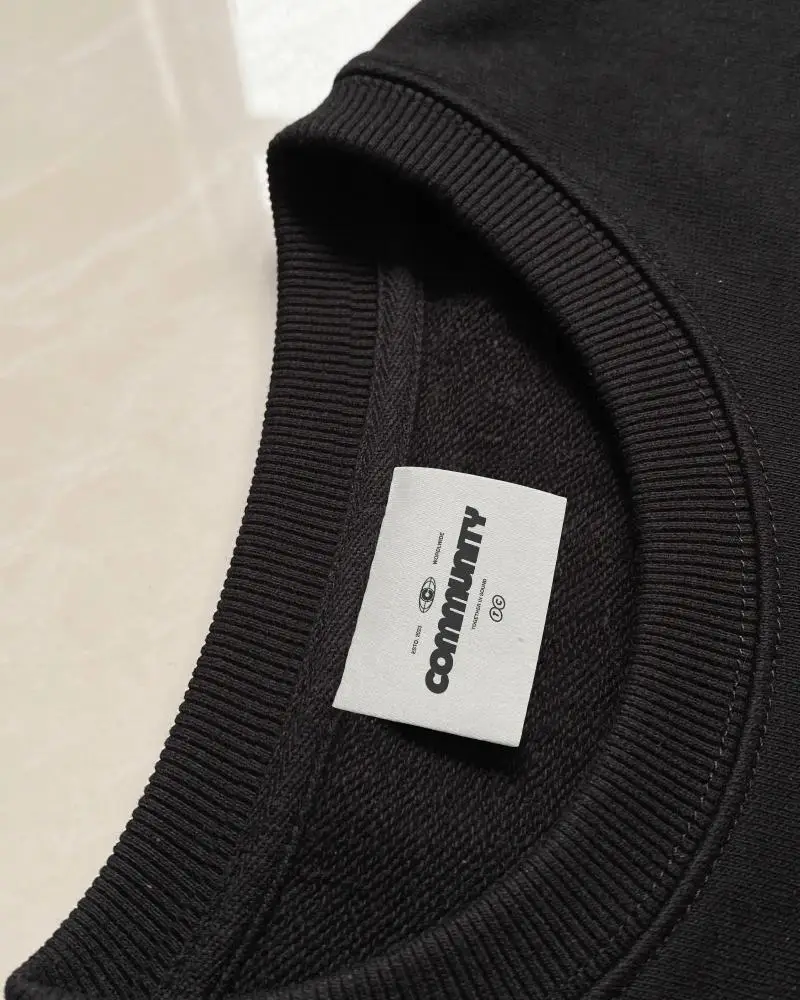 Close Up Inner Label Mockup Black Hoodie Ribbed Collar Minimal Branding Preview