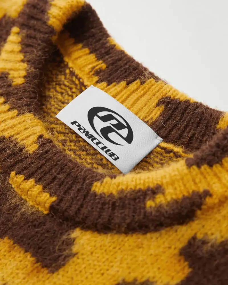 Knitted Sweater Label Mockup Close Up Neckline Detail Soft Wool Fabric Texture Photography